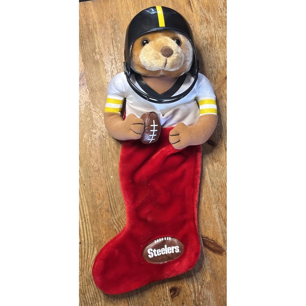 Pittsburgh Steelers Christmas Stocking Plush Teddy Bear Football Helmet NFL